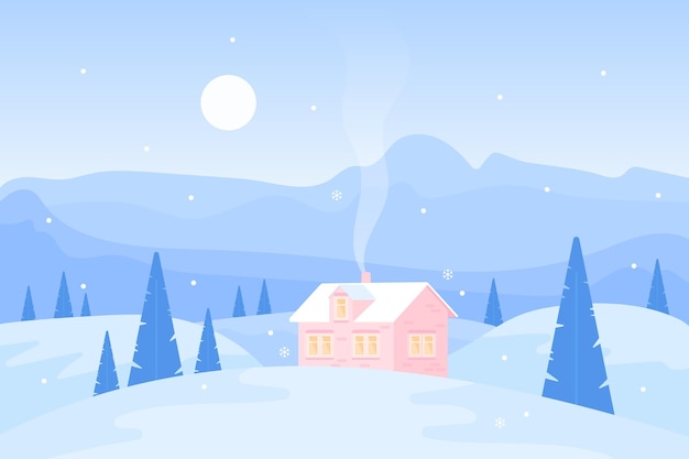 Flat design winter landscape