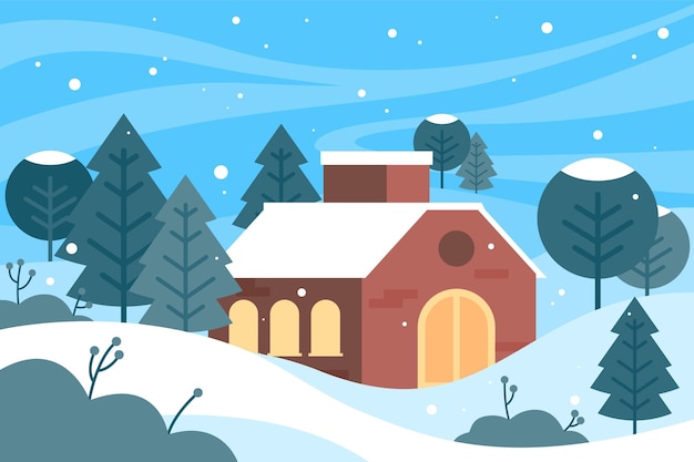 Flat design winter landscape