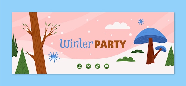 Flat design winter party facebook cover template