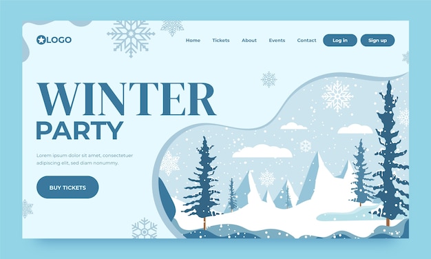 Flat design winter party landing page