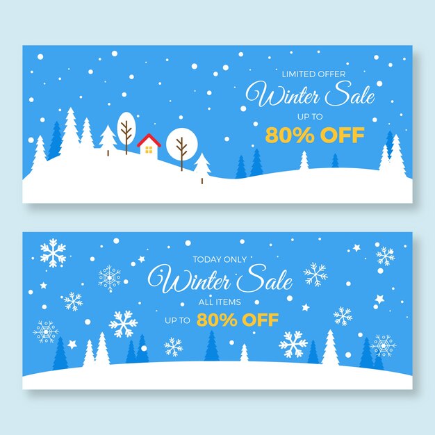Flat design winter sale banners template