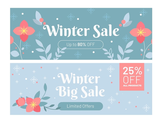 Free vector flat design winter sale banners template