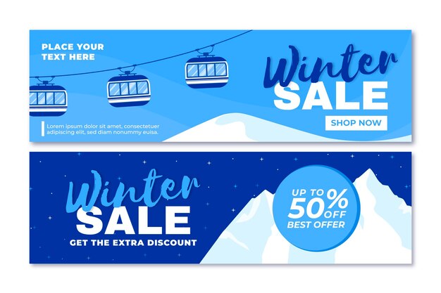 Free vector flat design winter sale banners template