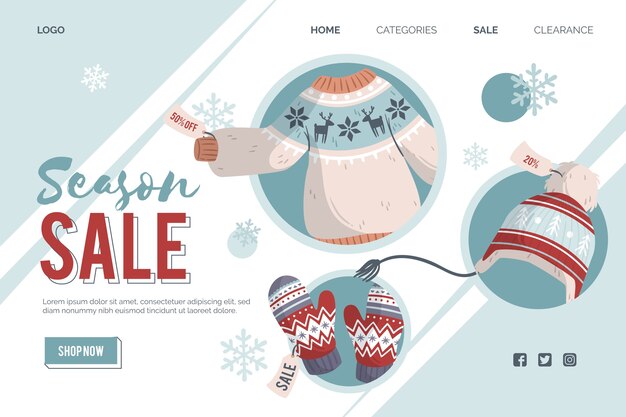 Flat design winter sale landing page