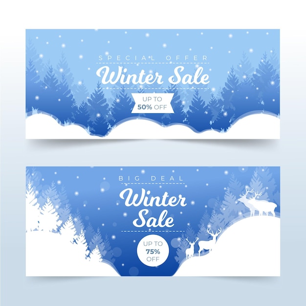 Бесплатное векторное изображение Плоский дизайн зимней распродажи промо-баннера
