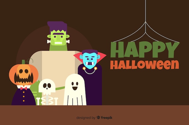 無料ベクター 幸せなハロウィーンの背景を持つフラットなデザイン