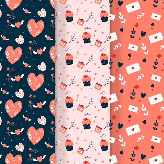 Free vector flat design with valentines day pattern collection