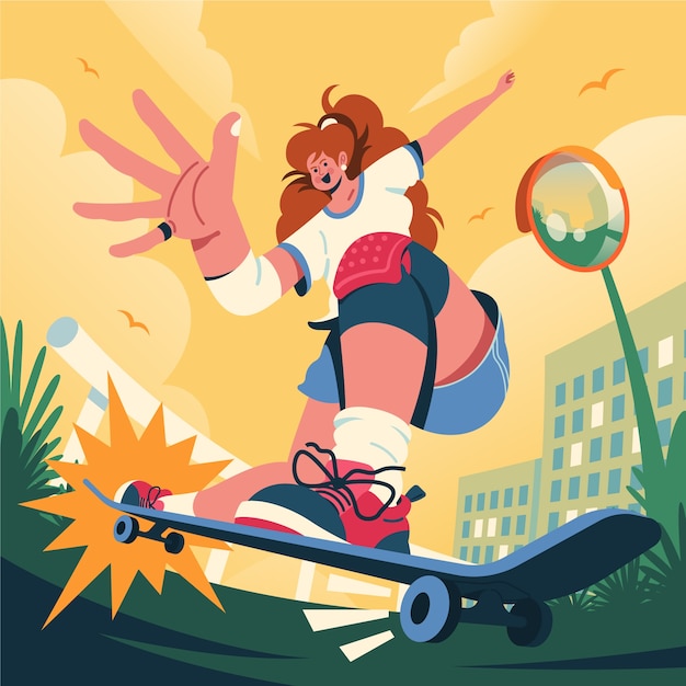 Free vector flat design woman on skateboard