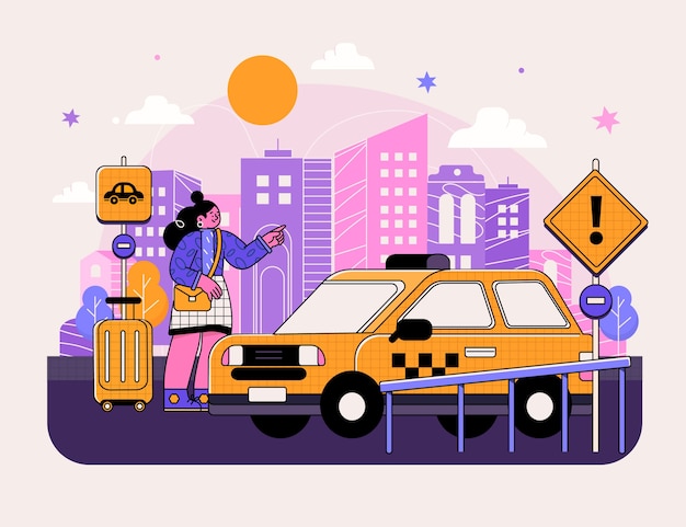 Free vector flat design woman taking a taxi