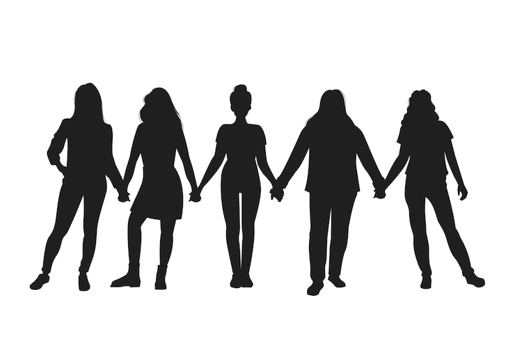 Free Vector flat design women holding hands silhouette