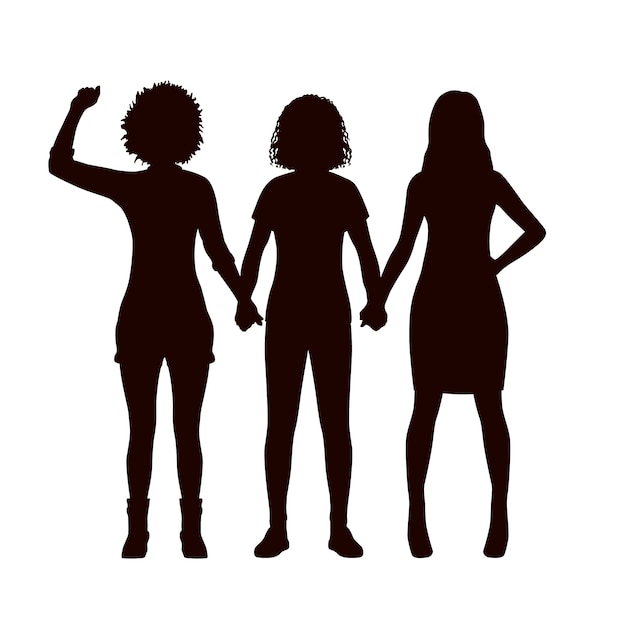 Flat design women holding hands silhouette