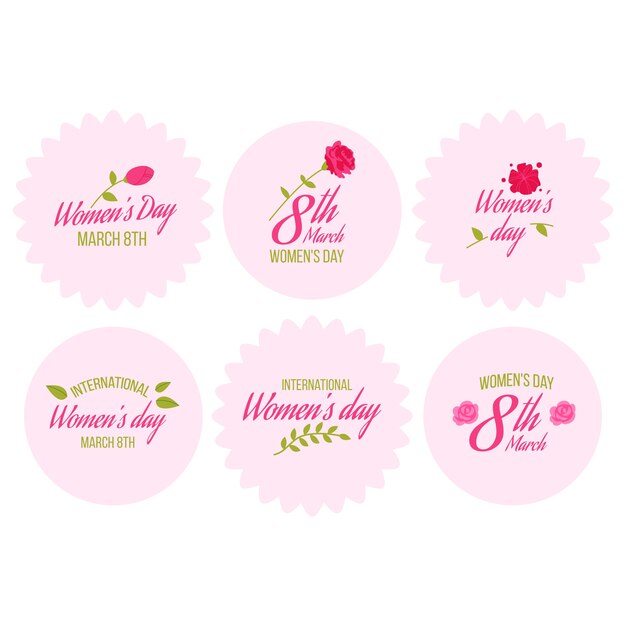 Flat design womens day badge collection theme
