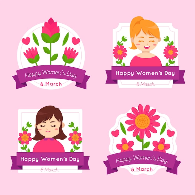 Flat design womens day badge collection