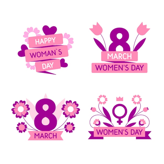 Flat design womens day badge collection