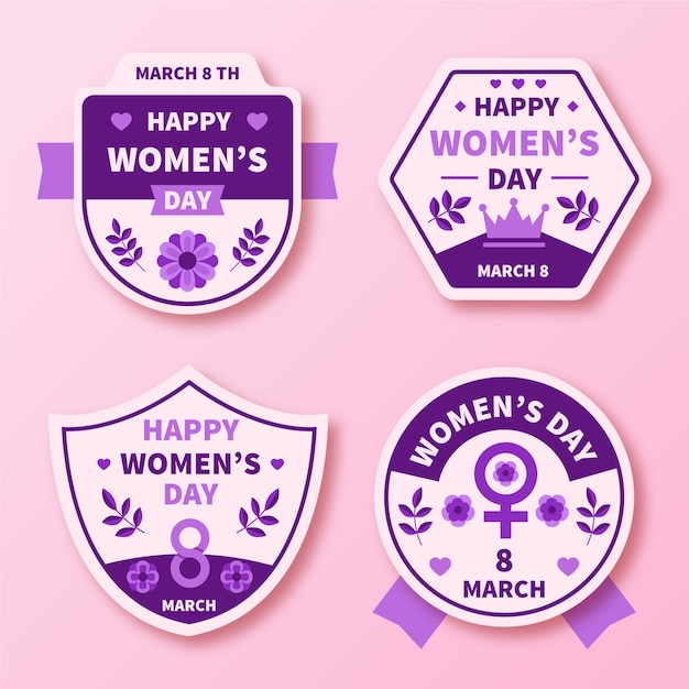 Vettore gratuito collezione di badge giorno delle donne design piatto