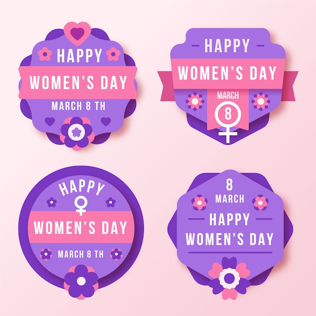 Flat design womens day badge collection