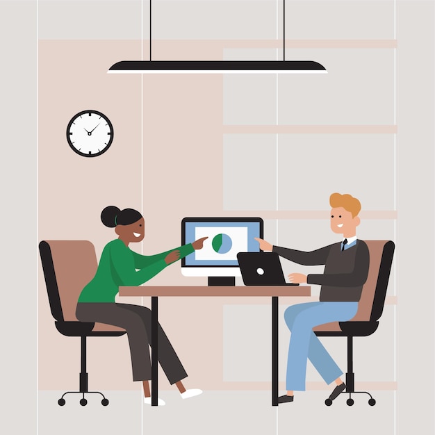 Flat design working day scene