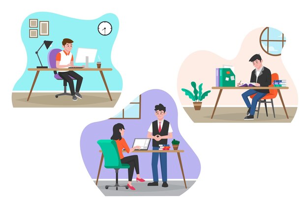 Flat design working day scenes