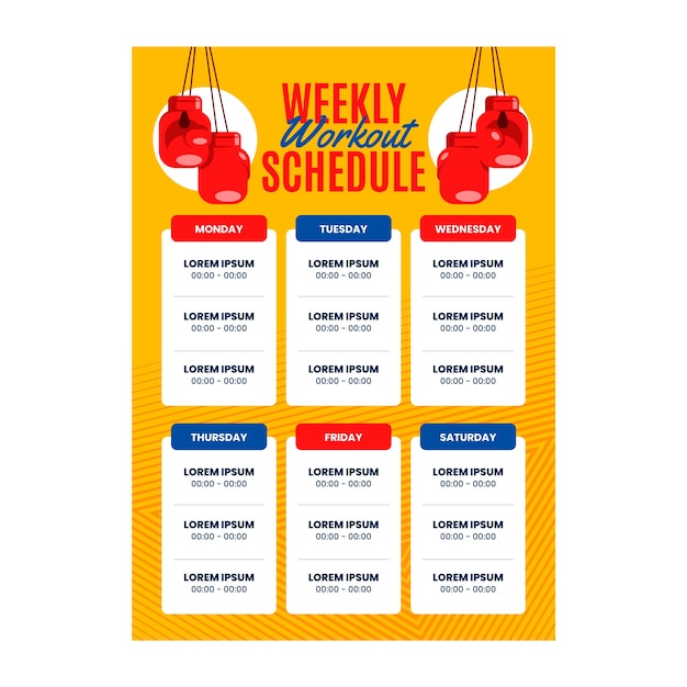 Free vector flat design workout routine schedule template