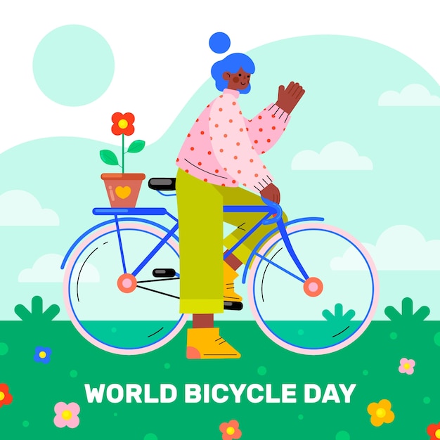 Illustrazione di design piatto giornata mondiale della bicicletta