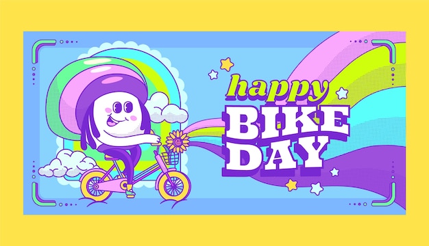 Плоский дизайн всемирный день велосипеда горизонтальный баннер