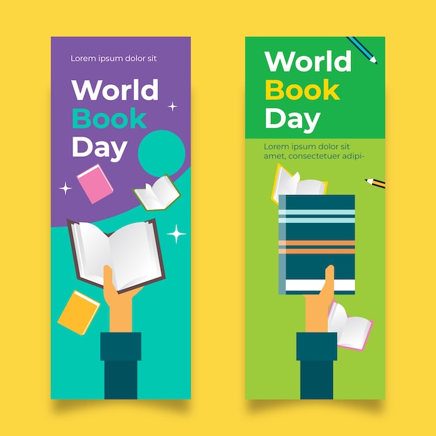 Flat design world book day banners