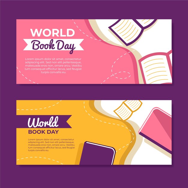 Flat design world book day banners