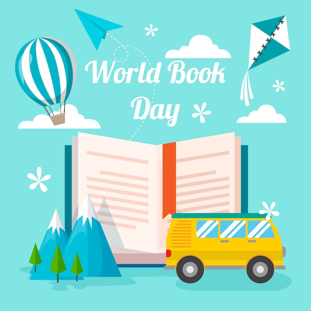 Flat design world book day celebration