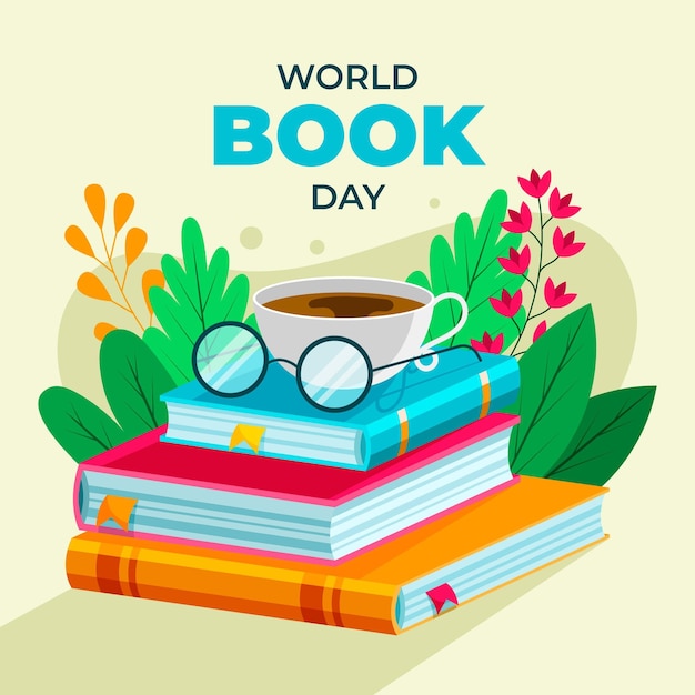 Всемирный день книги в плоском дизайне