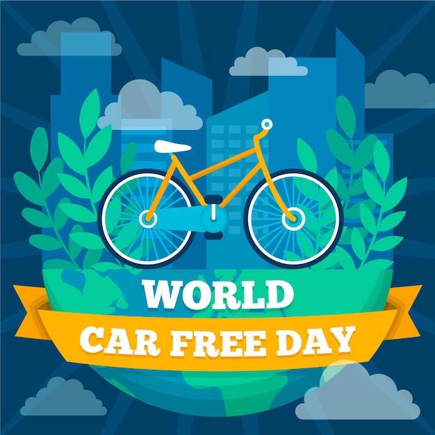 Flat design world car free day concept