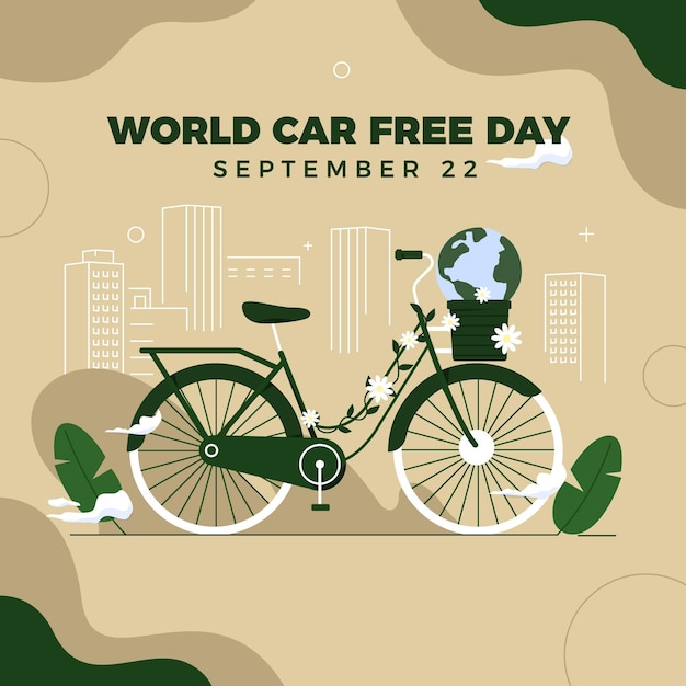 Flat design world car free day concept