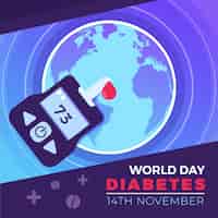 Vettore gratuito glucometro e goccia di sangue per la giornata mondiale del diabete di design piatto
