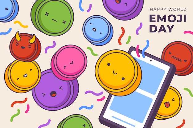 Flat design world emoji day dynamic background