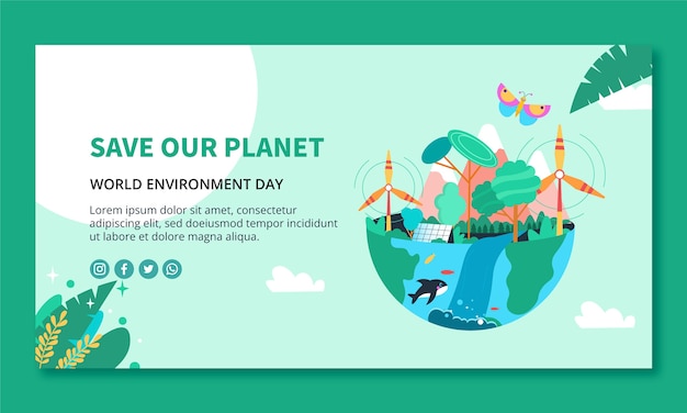 Flat design world environment day facebook template