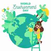 Free vector flat design world environment day people