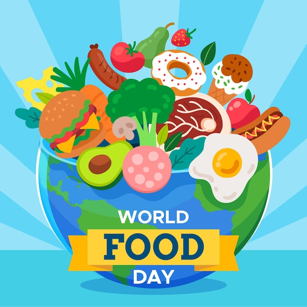 Free vector flat design world food day background with globe