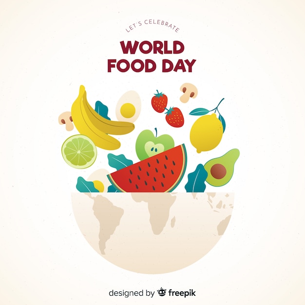 Free vector flat design world food day with aliments in bowl