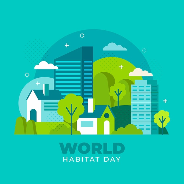 Flat design world habitat day concept