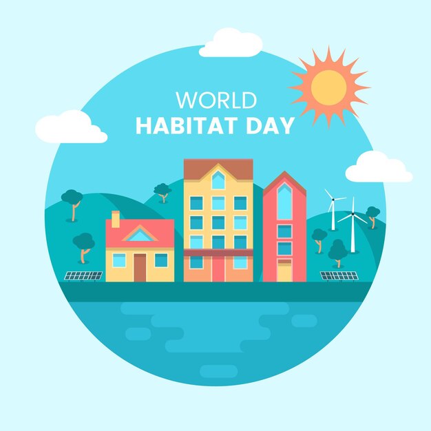 Flat design world habitat day concept