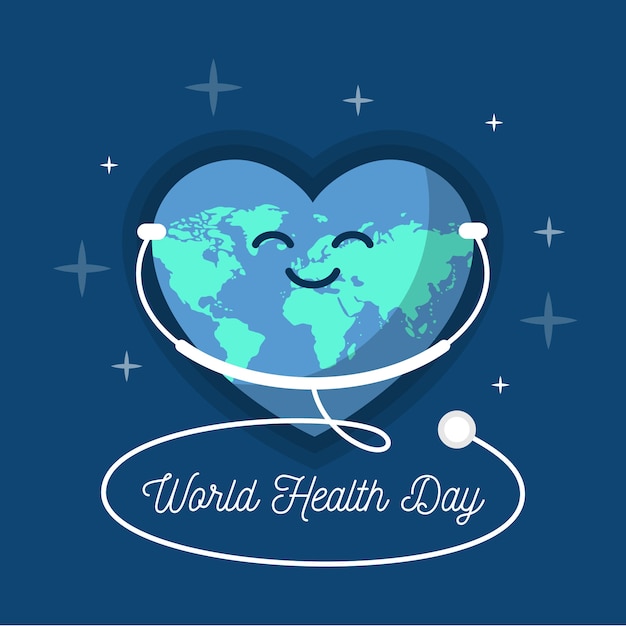 Flat design world health day listening the stethoscope