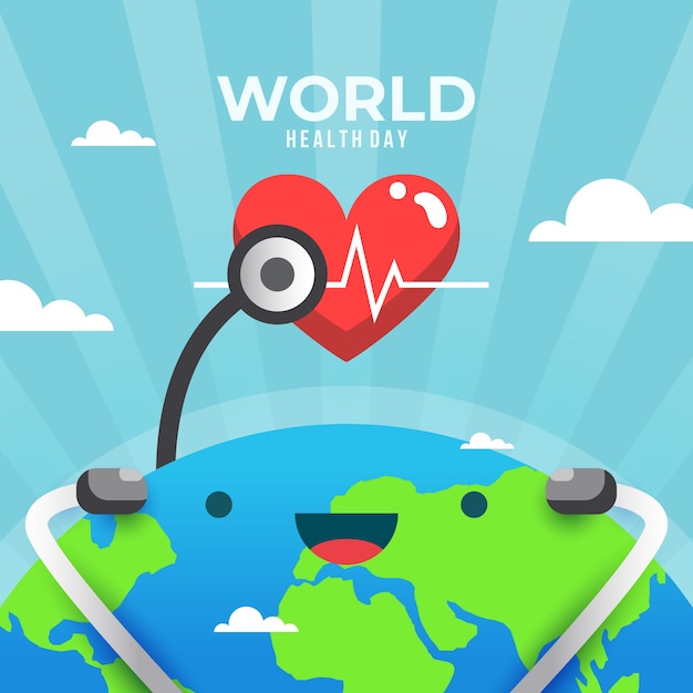 Flat design world health day and smiley earth