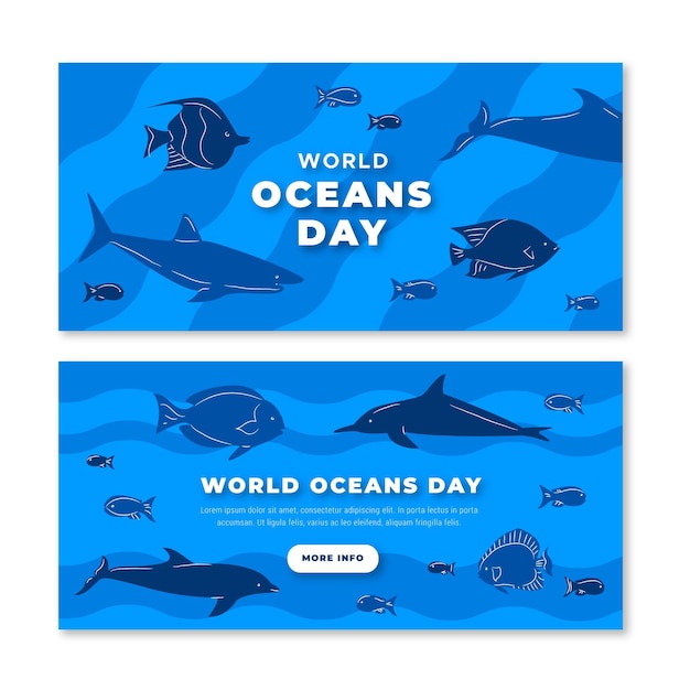 Flat design world oceans day banners