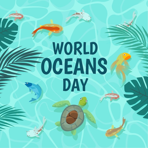 Flat design world oceans day concept