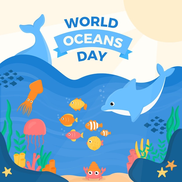 Flat design world oceans day theme