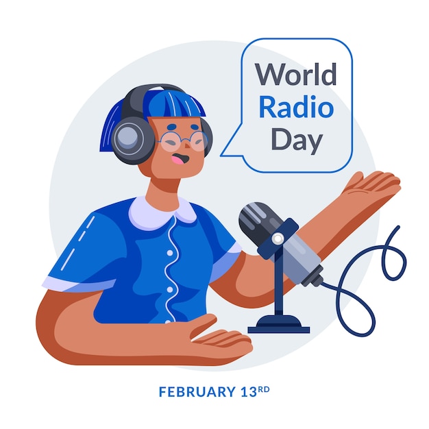 Carattere blu di design piatto giornata mondiale della radio