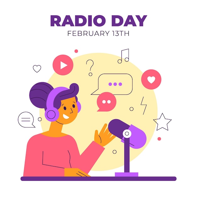 Flat design world radio day with woman