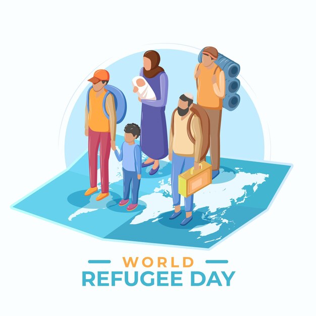 평면 디자인 세계 난민의 날 개념