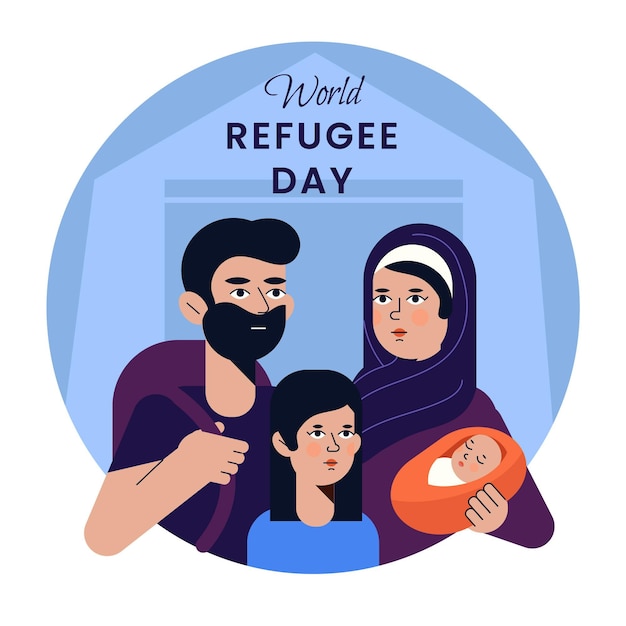 Flat design world refugee day concept