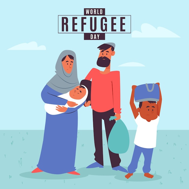 家族とフラットデザインの世界難民の日