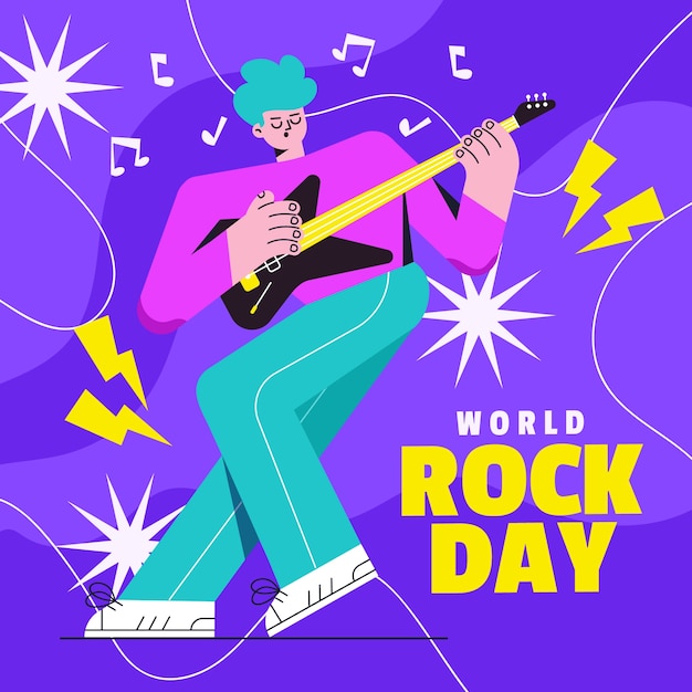 Vettore gratuito illustrazione dell'artista della giornata mondiale del rock di design piatto